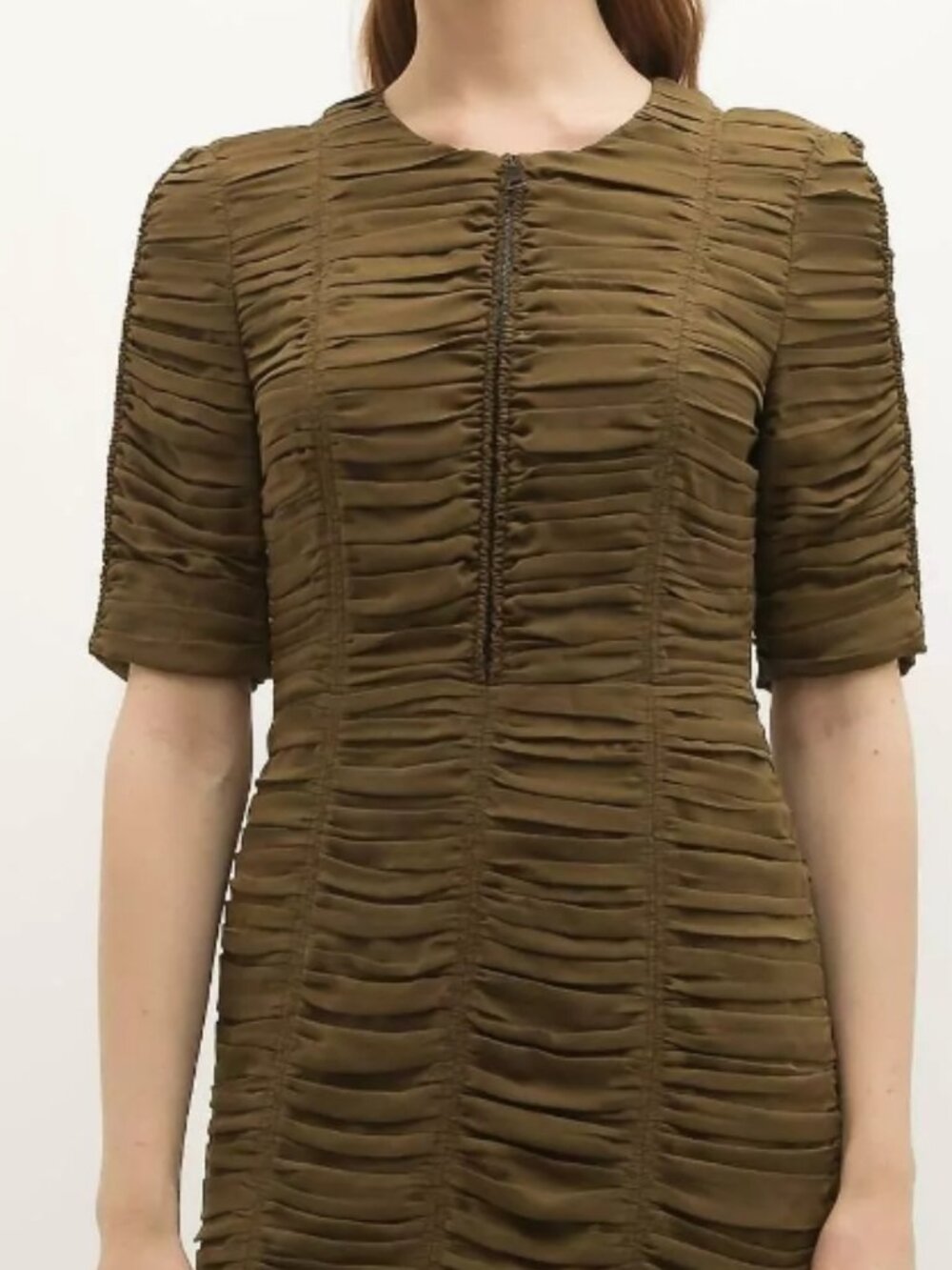 NWOT BURBERRY Ruched Half-Zipped Mini Dress in Green S $1200